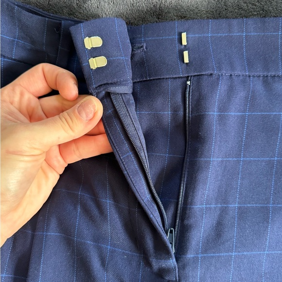 Women's Nine West High Rise Straight Leg Trousers in Navy Windowpane - Picture 8 of 11